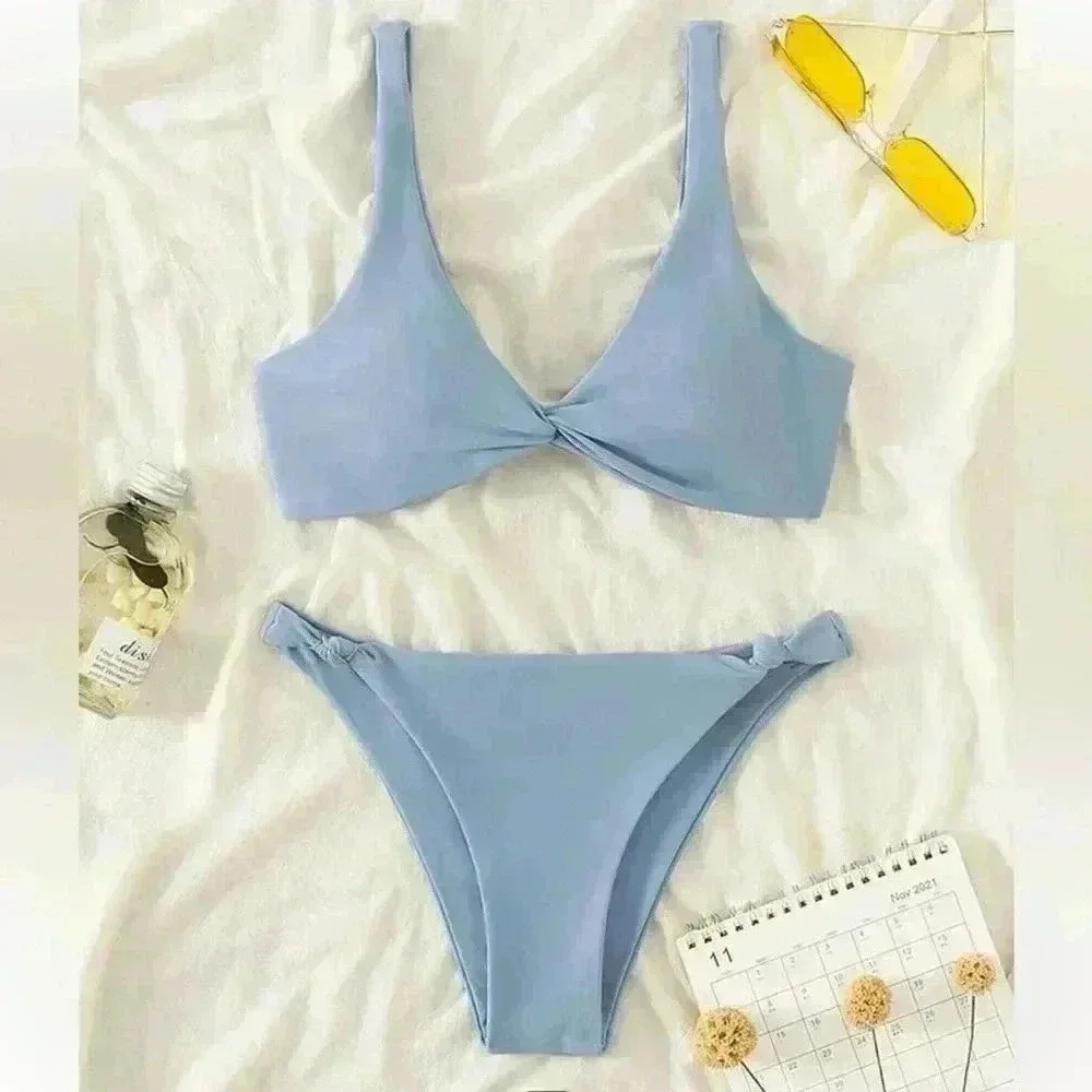 Twist Front Knot Back Bikini Swimsuit